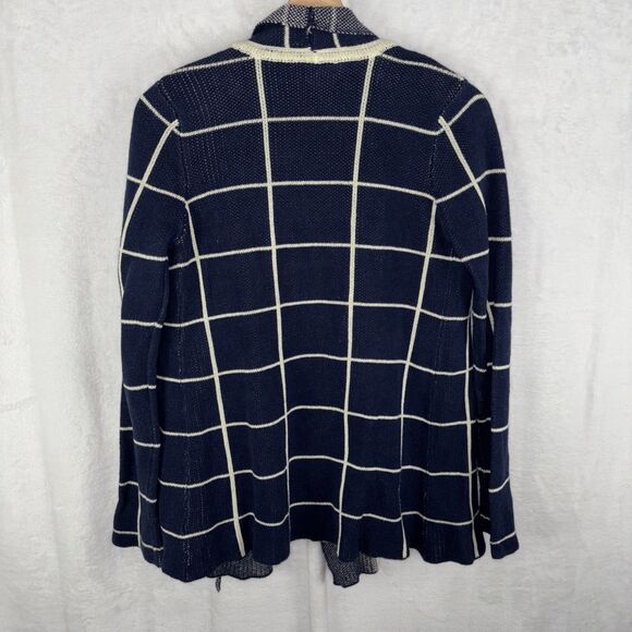 MODCLOTH Sweater Blue White Cardigan Checkered Grid Long Oversized Comfy Small - Picture 6 of 7